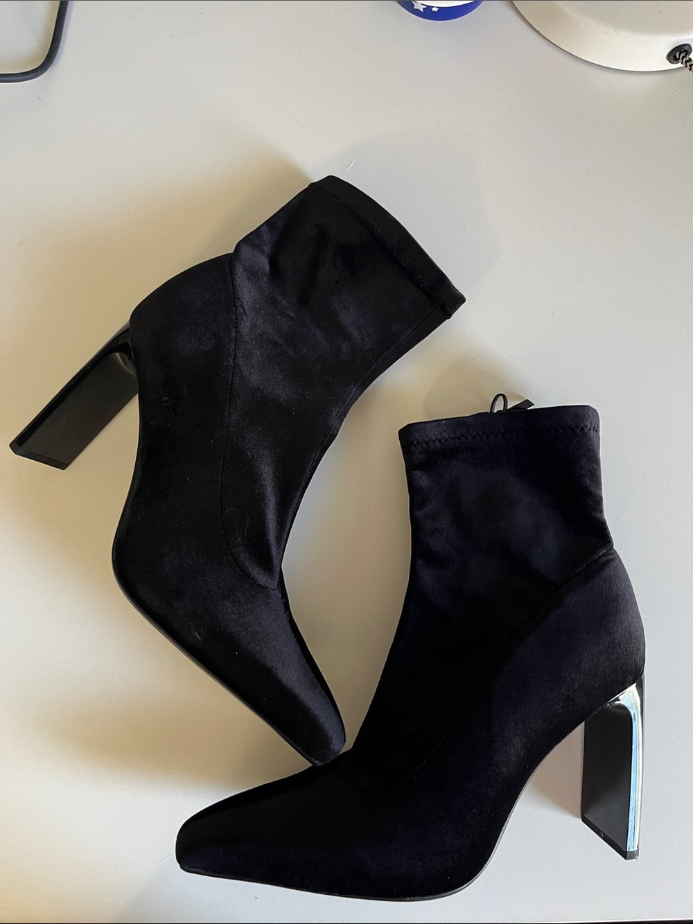 Zara | Black Suede | Sock Ankle Boots with Metallic | Block Heel | 40